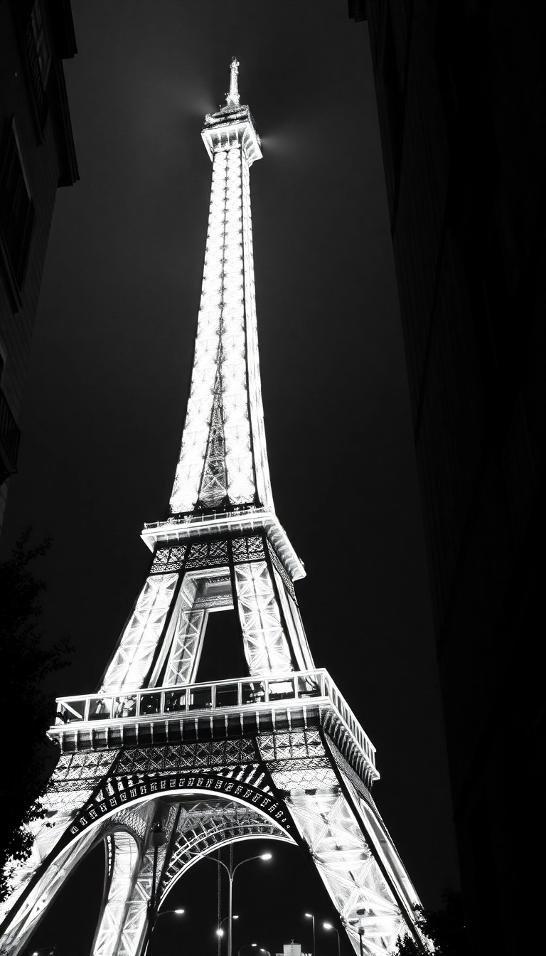 black and white Eiffel Tower